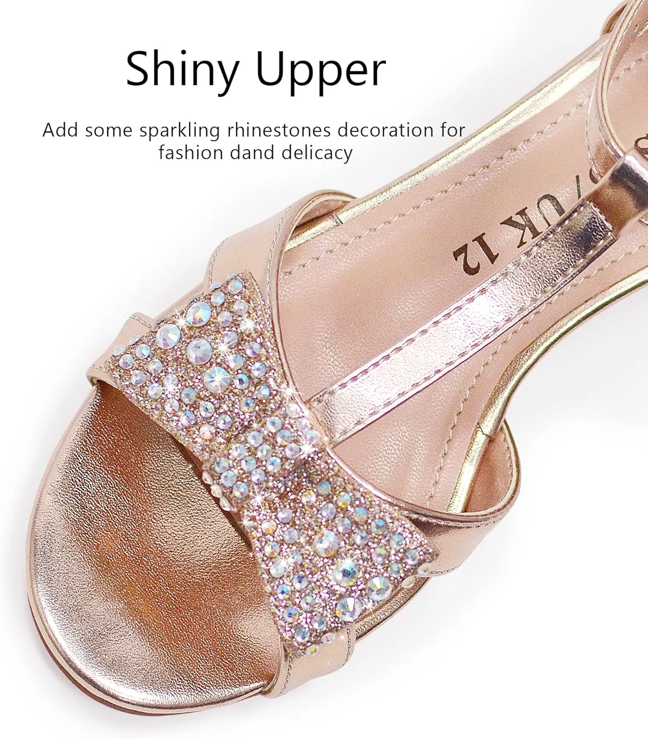 FLYFUPPY Girls Sandals Kids Strap Low Medium Heel Dress Open Toe Sandals