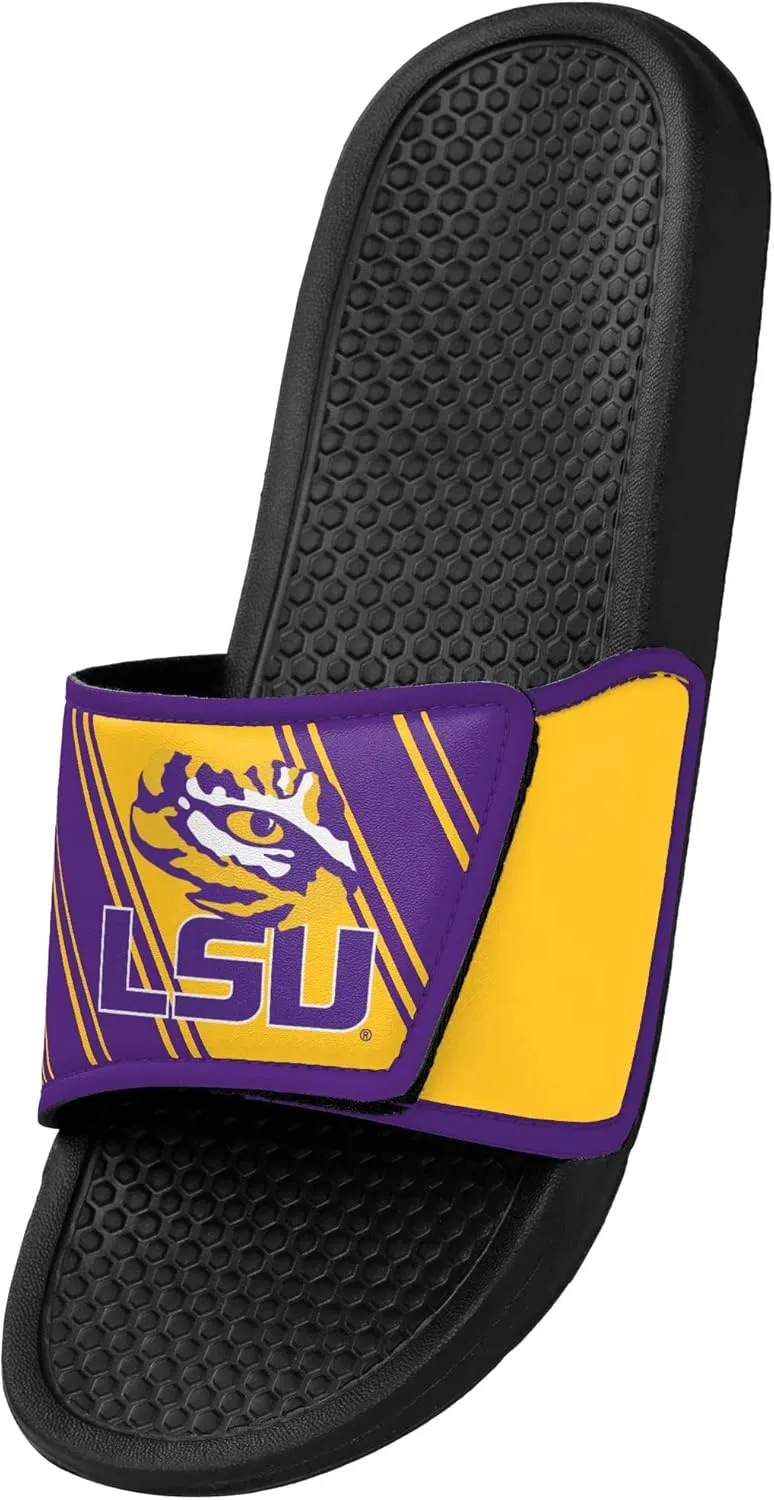 FOCO Men's NCAA College Team Logo Shower Sport Legacy Slide Flip Flop Sandals LSU Velcro Extra Large