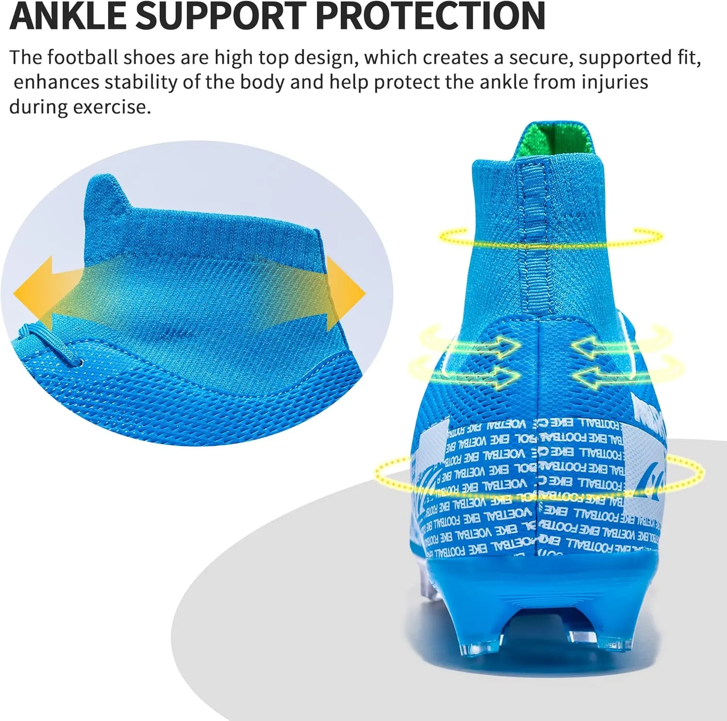 Football Cleats Men, Indoor Outdoor High Top Soccer Shoes Lightweight Shock Resistant Training Boots Breathable Professional Turf Shoes Sport Athletic Ground Football Boots FG Soccer Cleats for Men