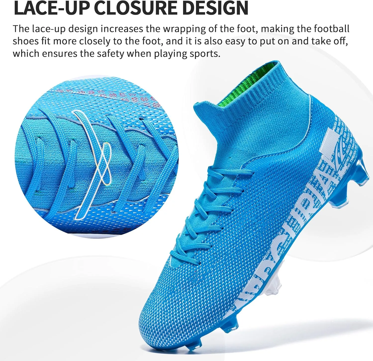 Football Cleats Men, Indoor Outdoor High Top Soccer Shoes Lightweight Shock Resistant Training Boots Breathable Professional Turf Shoes Sport Athletic Ground Football Boots FG Soccer Cleats for Men