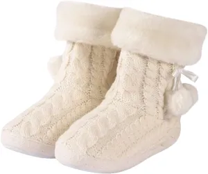 Forfoot Slippers Womens Indoor Slipper Boots for Ladies Girls with Knitted Upper and Bow
