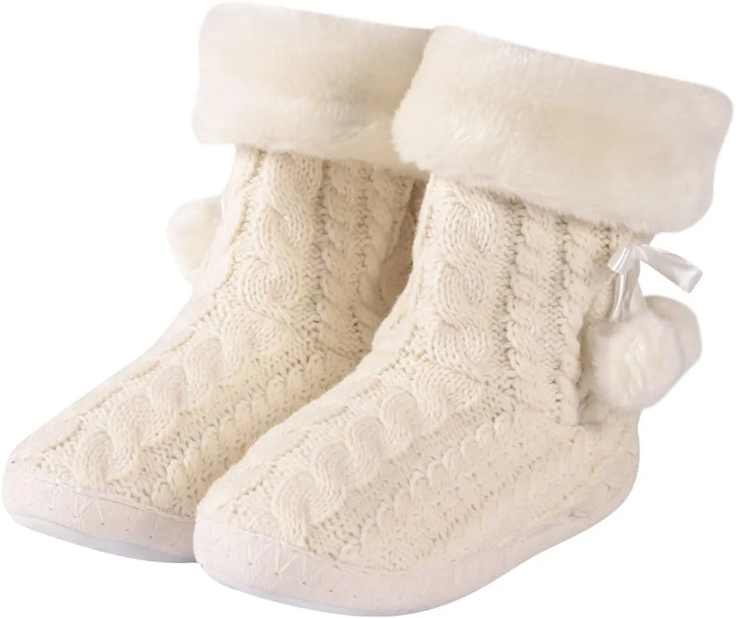 Forfoot Slippers Womens Indoor Slipper Boots for Ladies Girls with Knitted Upper and Bow