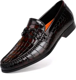 Formal Leather Men's Dress Loafer Classic Crocodile Printed Slip-on Penny Loafers Business Premium Shoes for Men