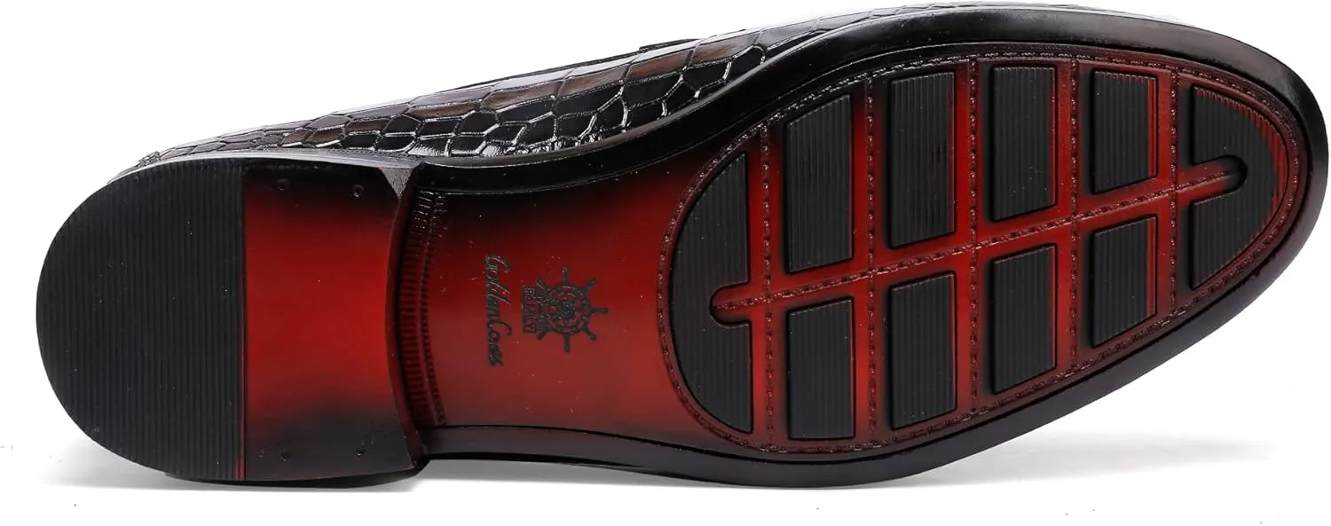Formal Leather Men's Dress Loafer Classic Crocodile Printed Slip-on Penny Loafers Business Premium Shoes for Men