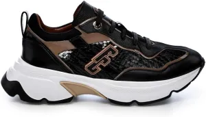 FRANCO CUADRA Women's Sneakers in Genuine Python and Bovine Leather A02PBTS Black