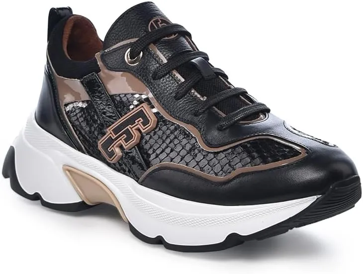 FRANCO CUADRA Women's Sneakers in Genuine Python and Bovine Leather A02PBTS Black