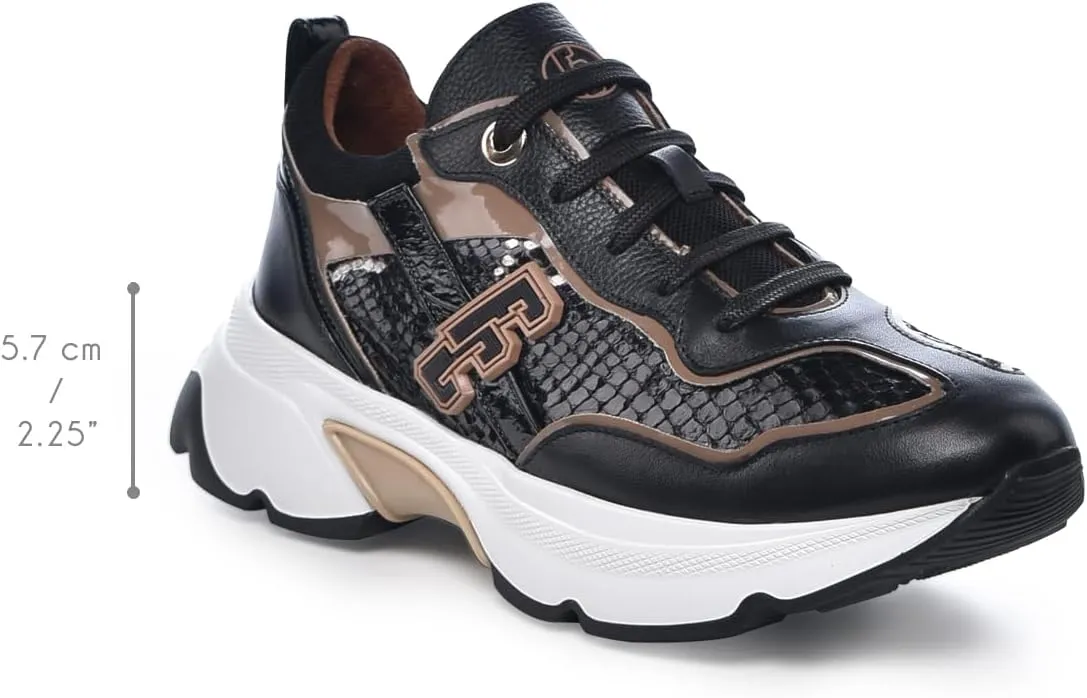 FRANCO CUADRA Women's Sneakers in Genuine Python and Bovine Leather A02PBTS Black
