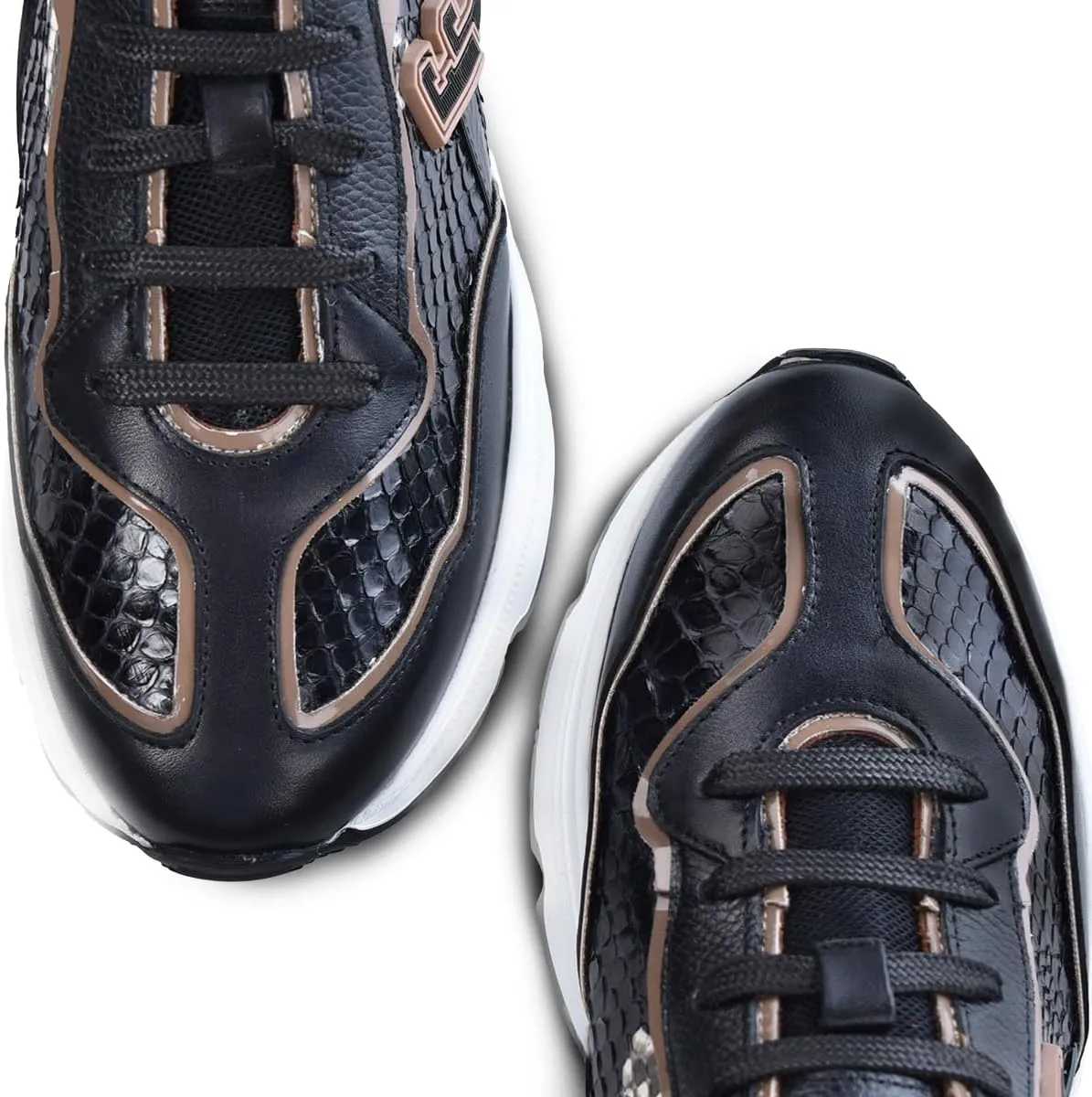 FRANCO CUADRA Women's Sneakers in Genuine Python and Bovine Leather A02PBTS Black