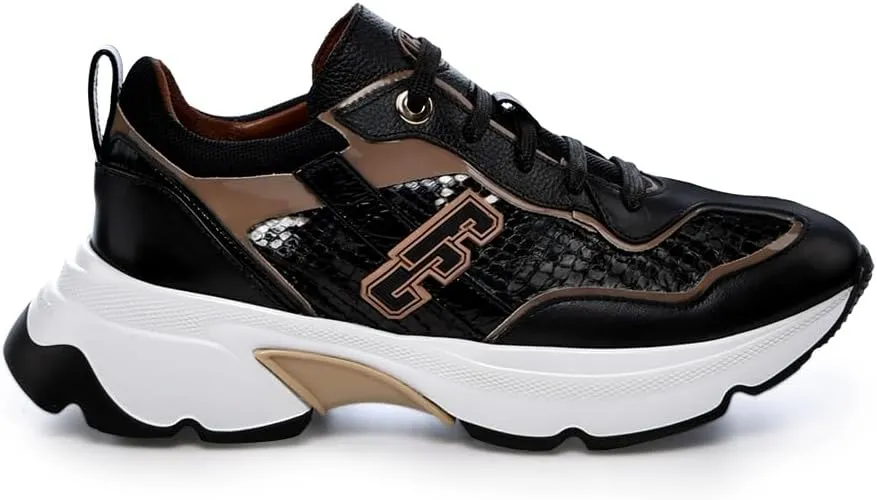 FRANCO CUADRA Women's Sneakers in Genuine Python and Bovine Leather A02PBTS Black
