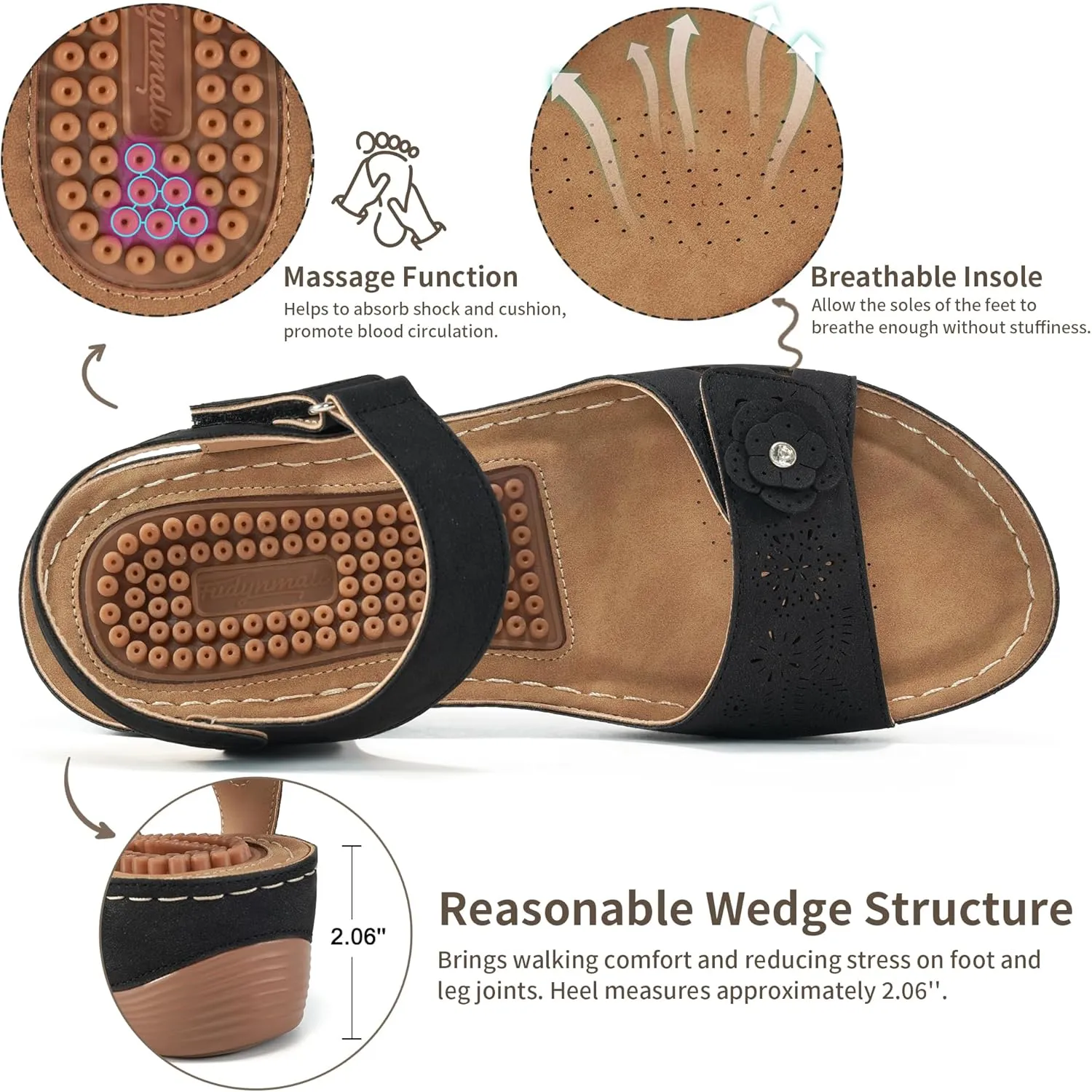 FUDYNMALC Sandals for Women Orthopedic Shoes: Comfortable Dressy Womens Wedge Sandal Summer Walking Wedges - Casual Platform Sandals with Adjustable Hook Loop