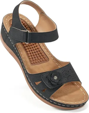 FUDYNMALC Sandals for Women Orthopedic Shoes: Comfortable Dressy Womens Wedge Sandal Summer Walking Wedges - Casual Platform Sandals with Adjustable Hook Loop