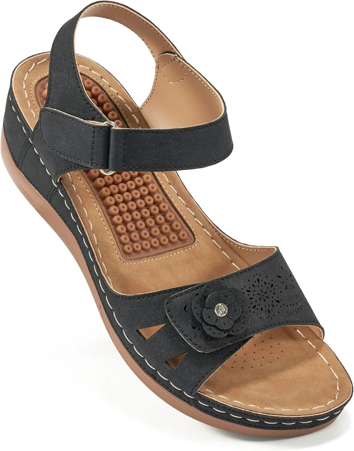 FUDYNMALC Sandals for Women Orthopedic Shoes: Comfortable Dressy Womens Wedge Sandal Summer Walking Wedges - Casual Platform Sandals with Adjustable Hook Loop