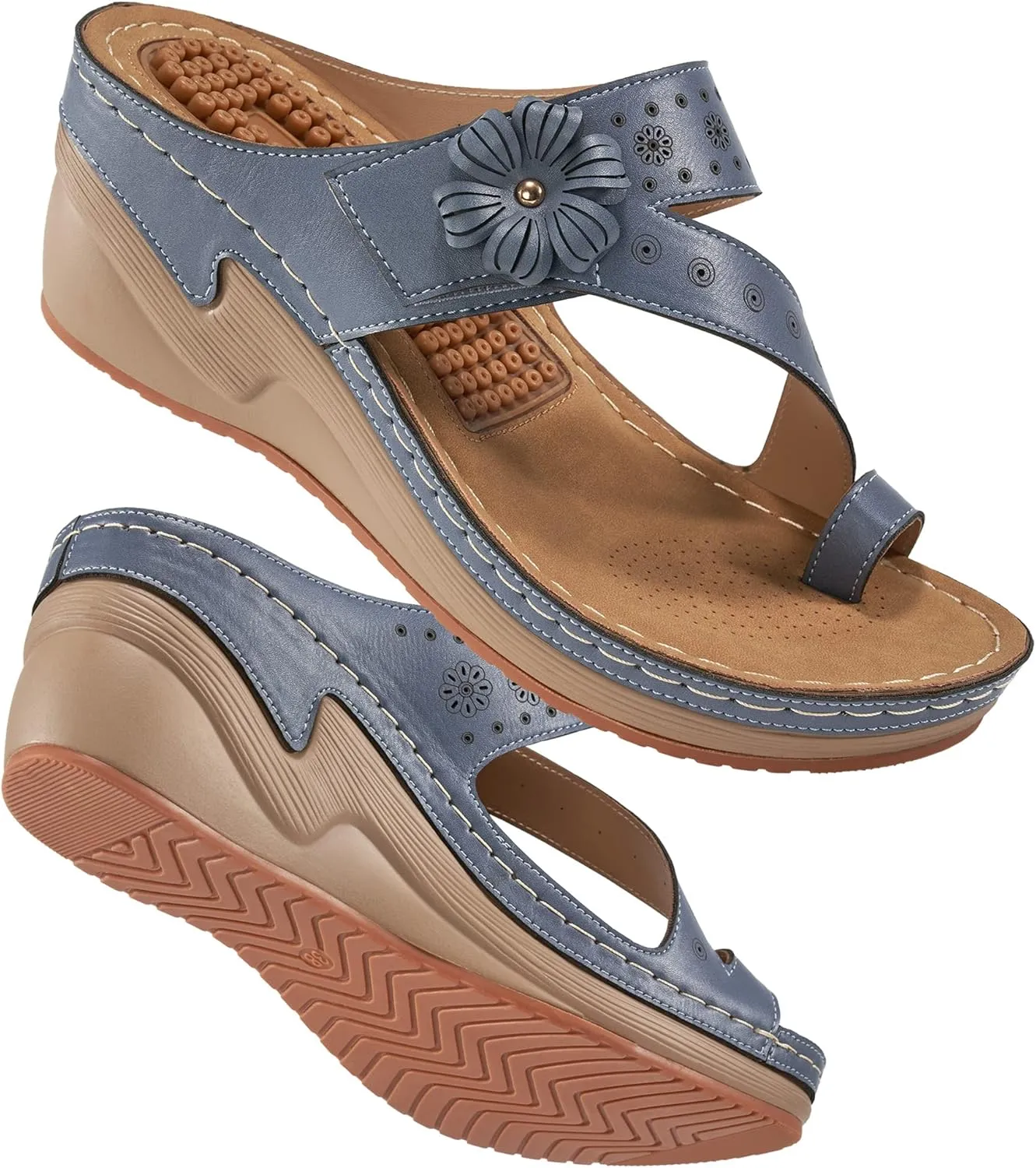FUDYNMALC Sandals Women Wedge Shoes: Comfortable Womens Orthopedic Sandal Dressy Summer Flip Flops Fashion Walking Wedges with Adjustable