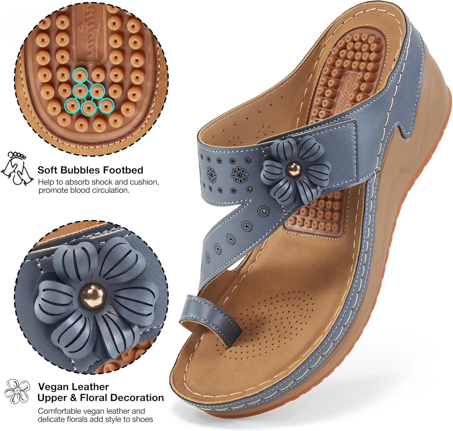 FUDYNMALC Sandals Women Wedge Shoes: Comfortable Womens Orthopedic Sandal Dressy Summer Flip Flops Fashion Walking Wedges with Adjustable
