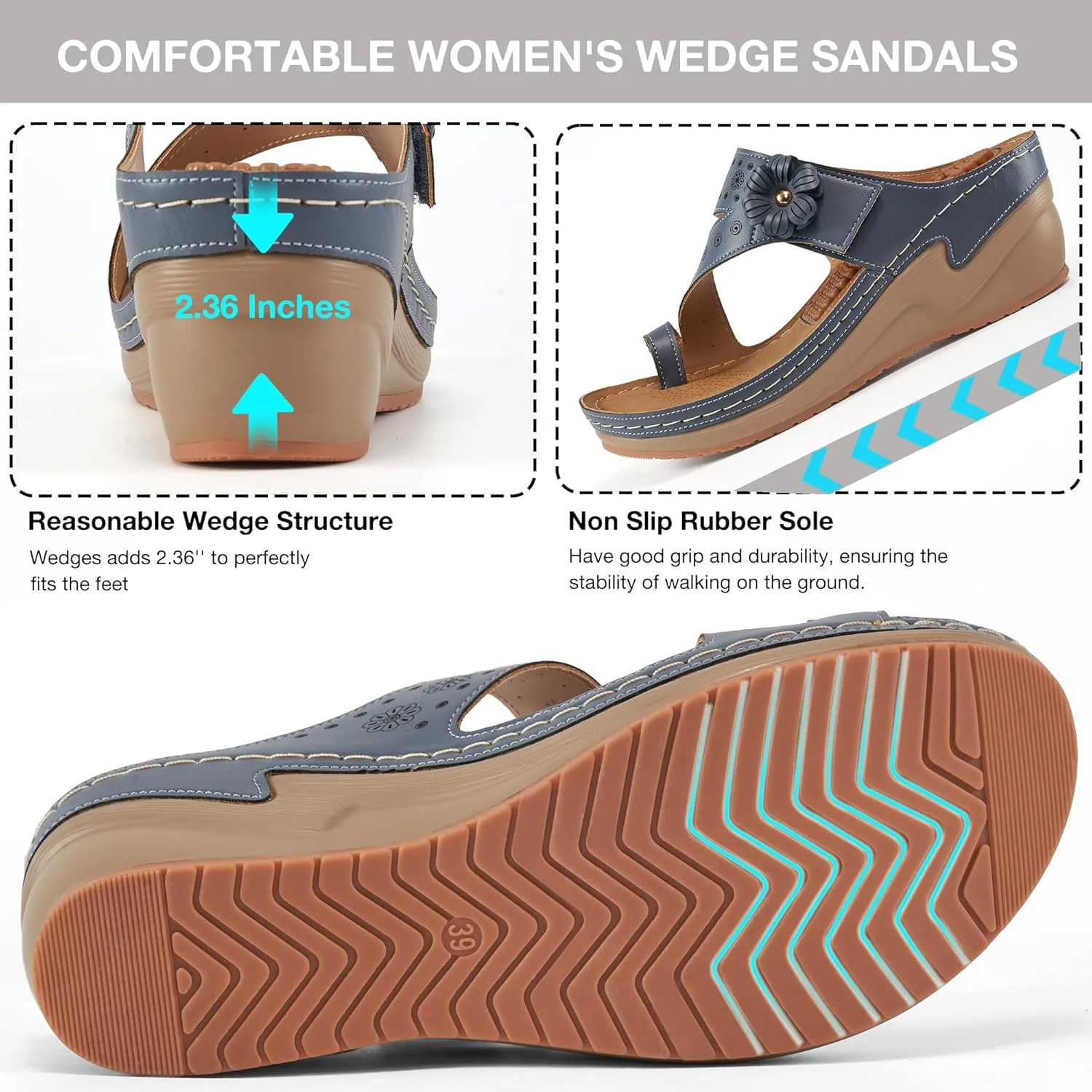 FUDYNMALC Sandals Women Wedge Shoes: Comfortable Womens Orthopedic Sandal Dressy Summer Flip Flops Fashion Walking Wedges with Adjustable