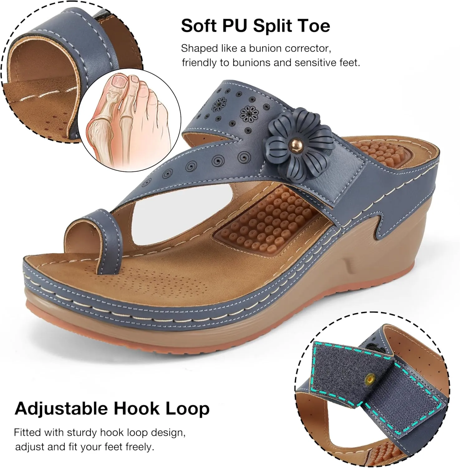 FUDYNMALC Sandals Women Wedge Shoes: Comfortable Womens Orthopedic Sandal Dressy Summer Flip Flops Fashion Walking Wedges with Adjustable