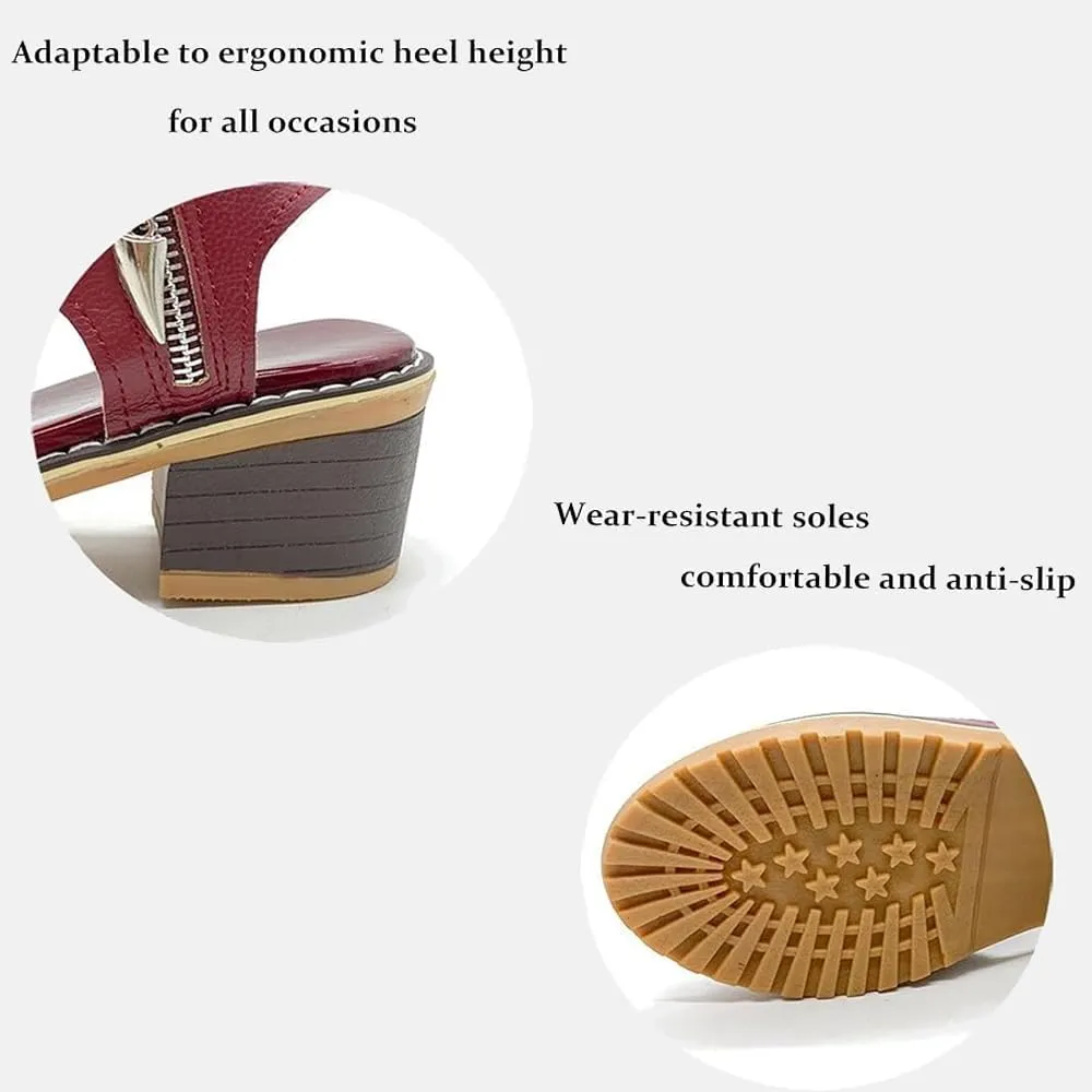 Funfany Womens Orthotic Sandals, Funfany Peep Toe Cutout Zipper Chunky Heeled Sandals, Summer Ultra-Comfy Wedge Sandal