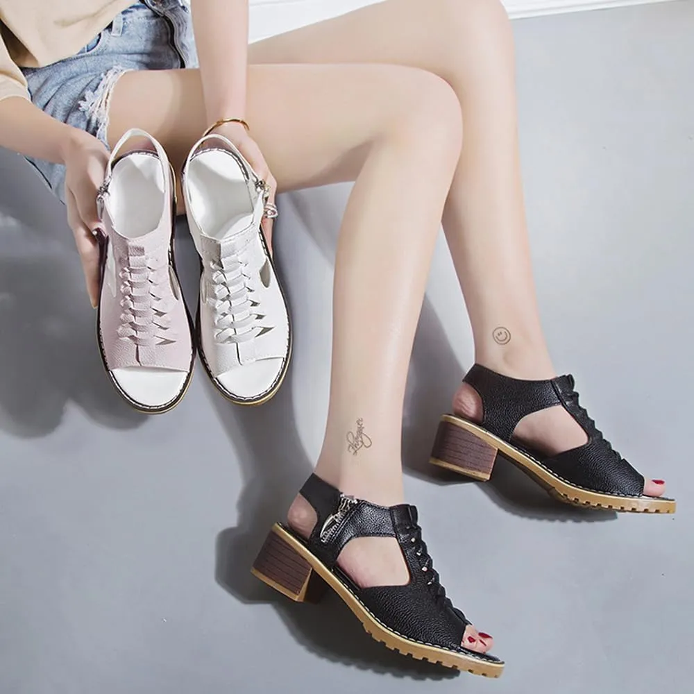 Funfany Womens Orthotic Sandals, Funfany Peep Toe Cutout Zipper Chunky Heeled Sandals, Summer Ultra-Comfy Wedge Sandal
