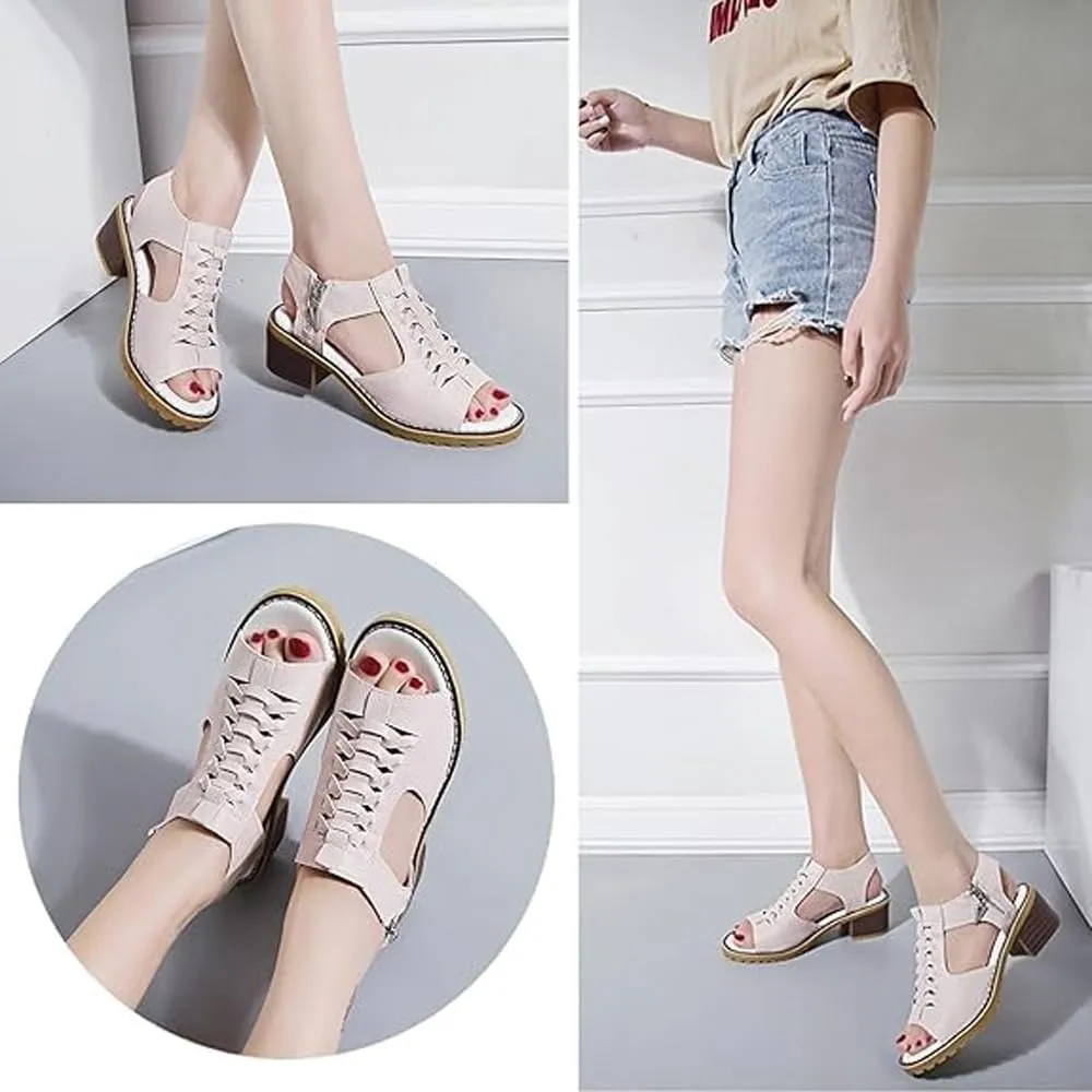 Funfany Womens Orthotic Sandals, Funfany Peep Toe Cutout Zipper Chunky Heeled Sandals, Summer Ultra-Comfy Wedge Sandal