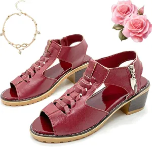 Funfany Womens Orthotic Sandals, Funfany Peep Toe Cutout Zipper Chunky Heeled Sandals, Summer Ultra-Comfy Wedge Sandal