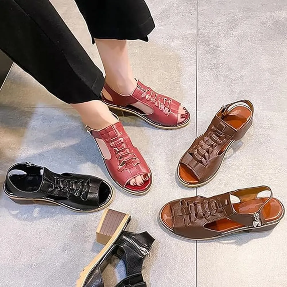 Funfany Womens Orthotic Sandals, Funfany Peep Toe Cutout Zipper Chunky Heeled Sandals, Summer Ultra-Comfy Wedge Sandal