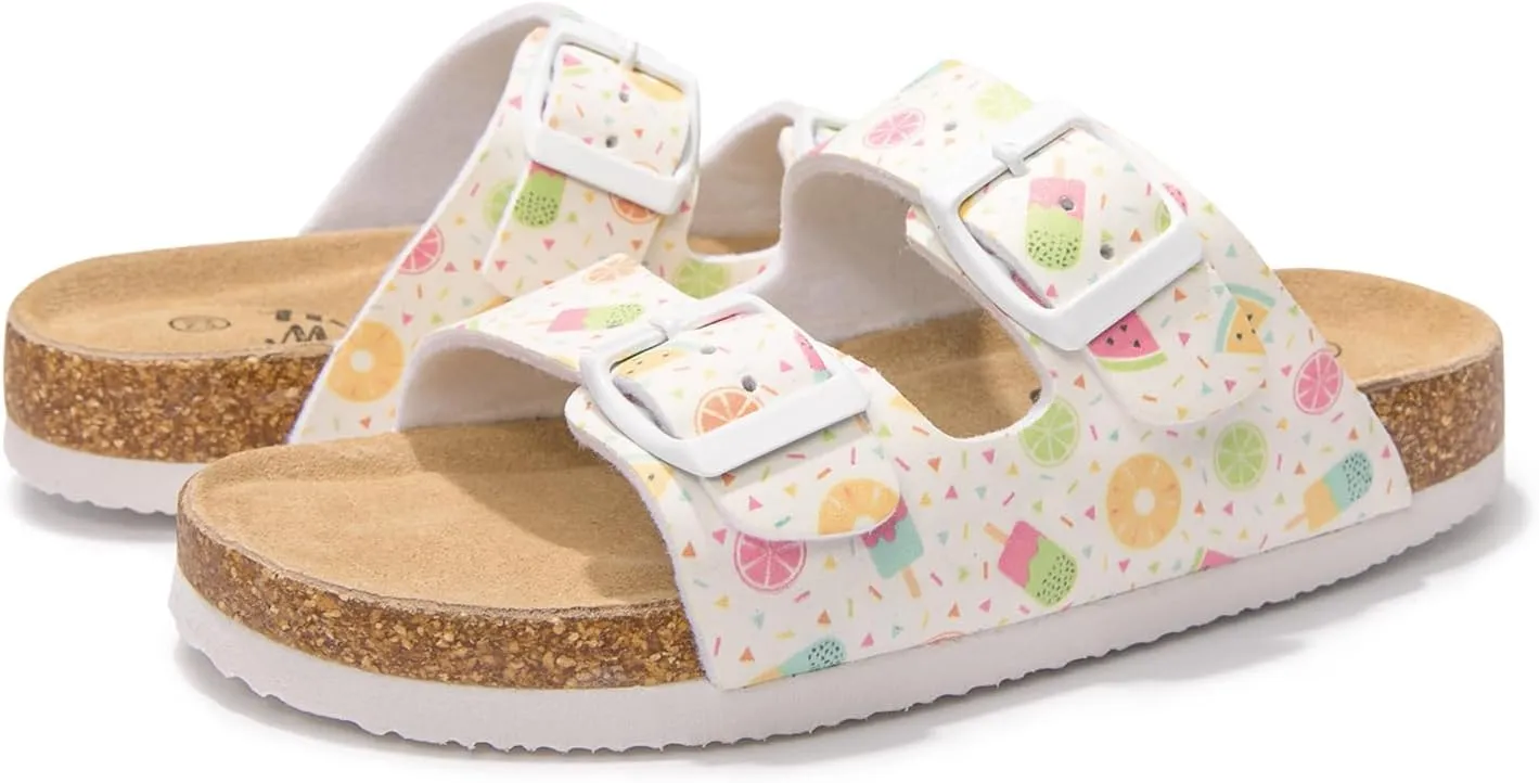 FUNKYMONKEY Unisex-Child Slide Sandals Adjustable Double Buckle with Soft Footbed Comfort Slides for Girls and Boys