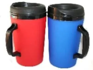 GAMA Electronics 2 ThermoServ Foam Insulated Coffee Mugs 34 oz (1) Blue & (1) Red