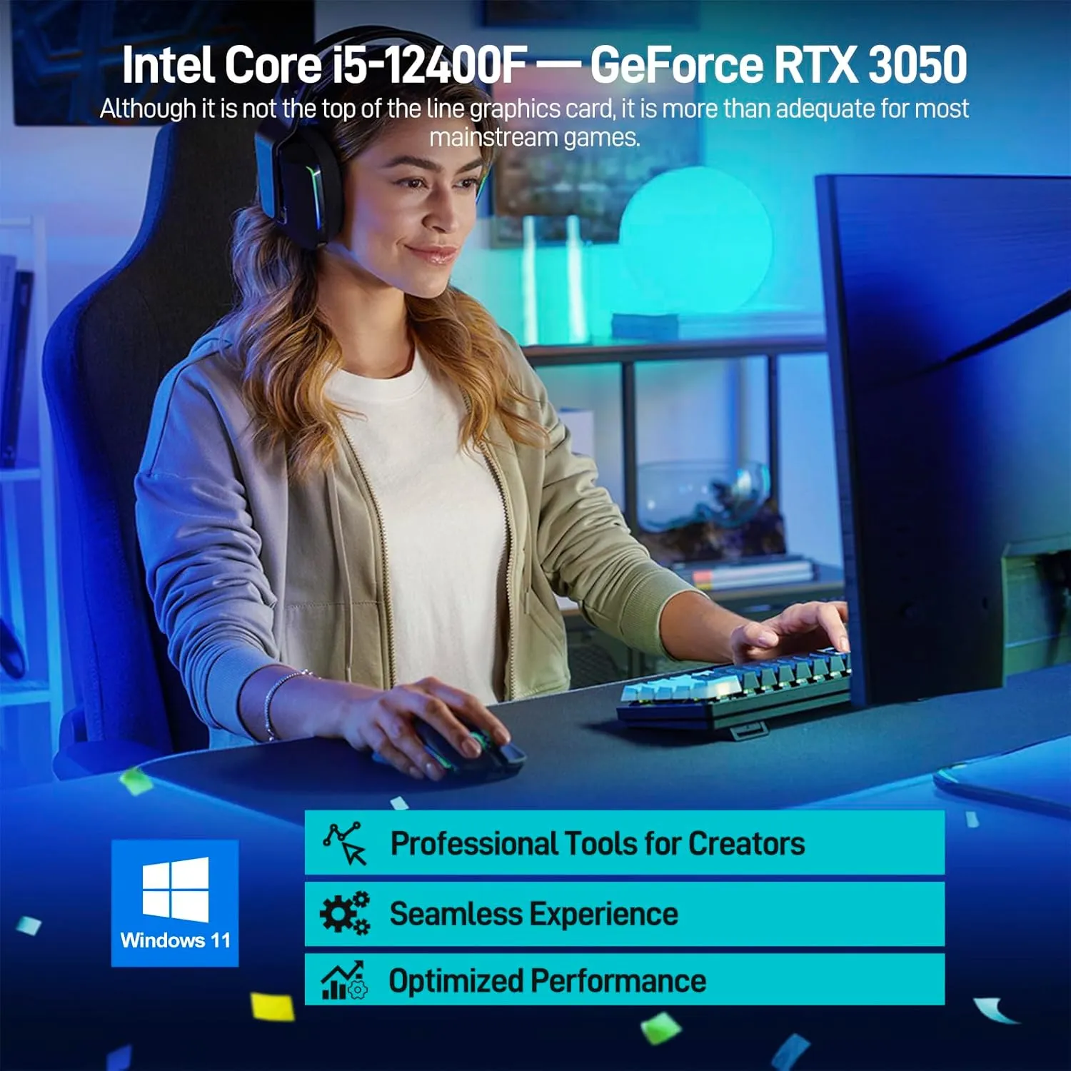 Gaming PC Desktop Intel 12th I5-12400F, 6 core 2.5GHz Desktop Computer, GeForce RTX 3050, 32G DDR4 RAM, 1TB NVME SSD, Prebuilt Tower Computer for Gaming, Home and Office (White)