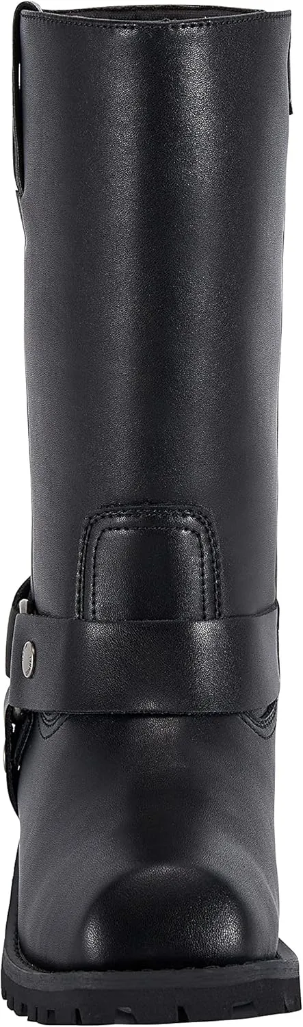 GARGOYLE BELLS Mens Harness Straps Motorcycle Leather Boots Black Waterproof Biker Boots For Men- Low Heel Riding Boots
