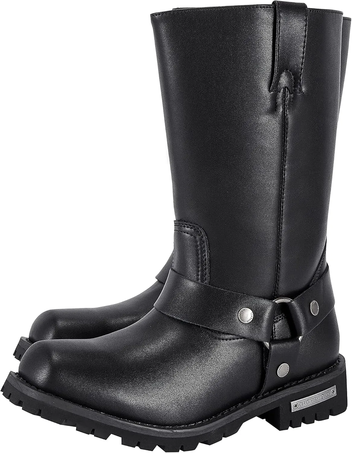GARGOYLE BELLS Mens Harness Straps Motorcycle Leather Boots Black Waterproof Biker Boots For Men- Low Heel Riding Boots