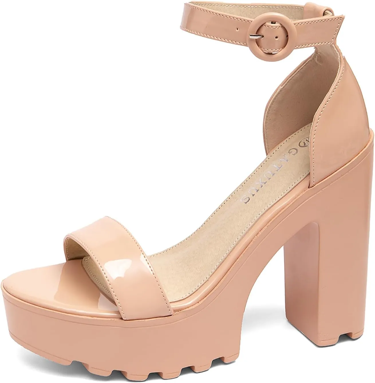 GATUXUS Women's Platform Block High Heels Sandals Open Toe Ankle Strap Lug sole Chunky Heels Sexy Dress Shoes