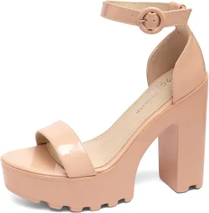 GATUXUS Women's Platform Block High Heels Sandals Open Toe Ankle Strap Lug sole Chunky Heels Sexy Dress Shoes