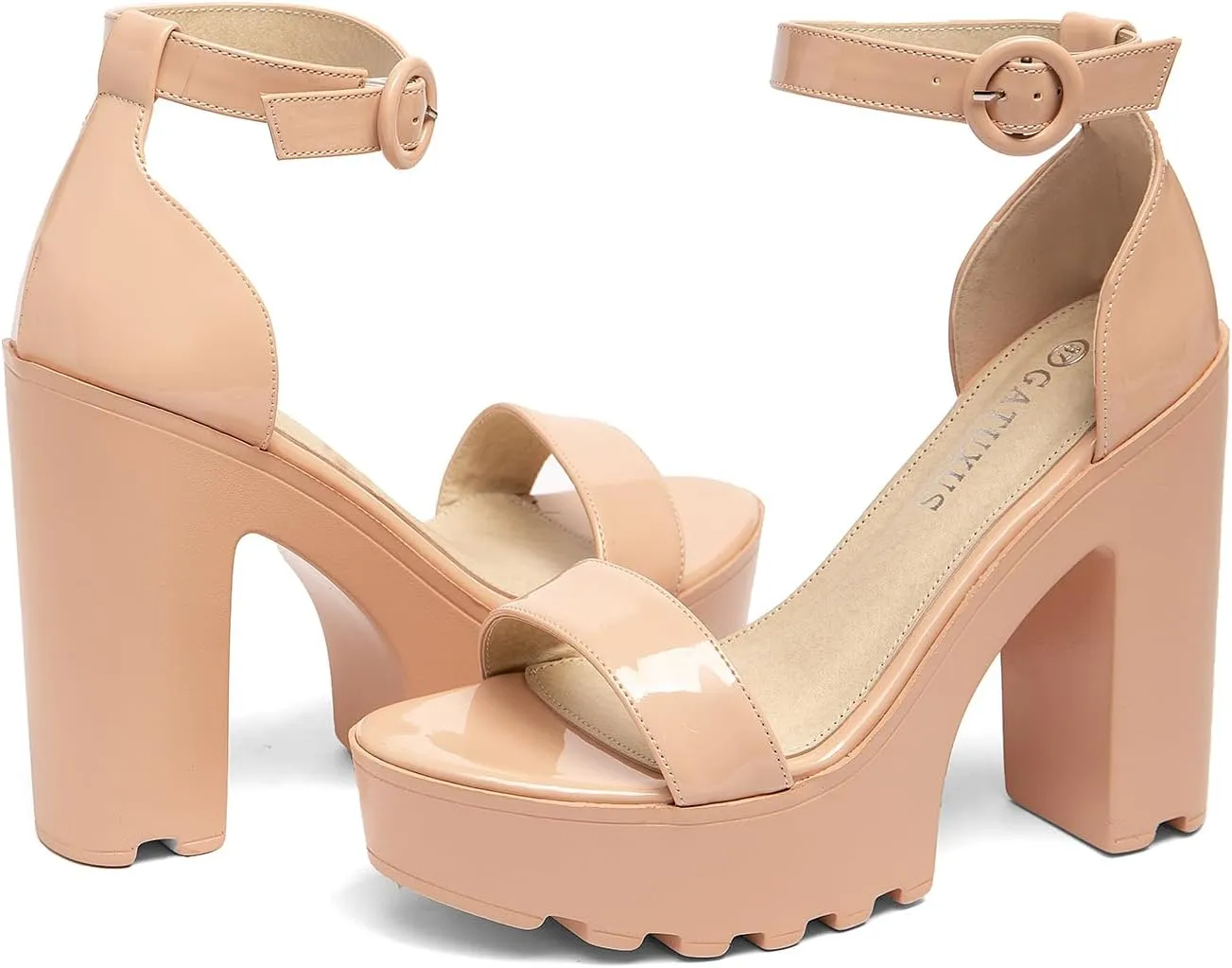GATUXUS Women's Platform Block High Heels Sandals Open Toe Ankle Strap Lug sole Chunky Heels Sexy Dress Shoes