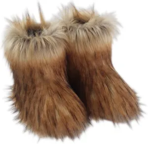 Gegefur Girls Boys Kids Faux Fur Boots Furry Fuzzy Fluffy Warm Winter Snow Boots Flat Shoes Outdoor