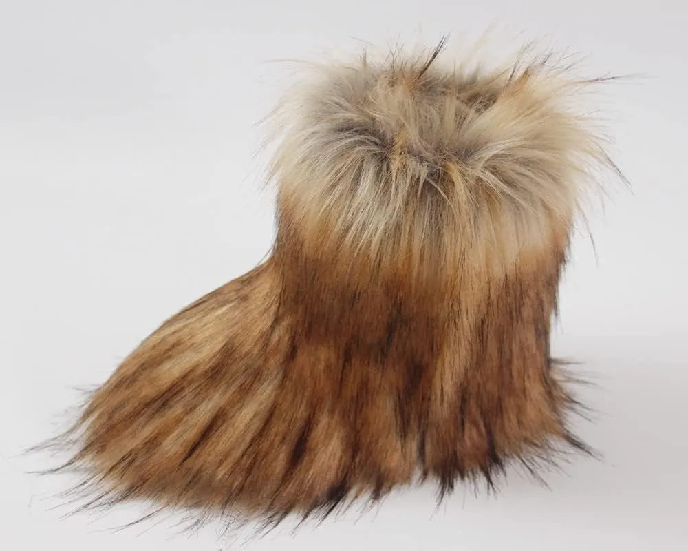 Gegefur Girls Boys Kids Faux Fur Boots Furry Fuzzy Fluffy Warm Winter Snow Boots Flat Shoes Outdoor