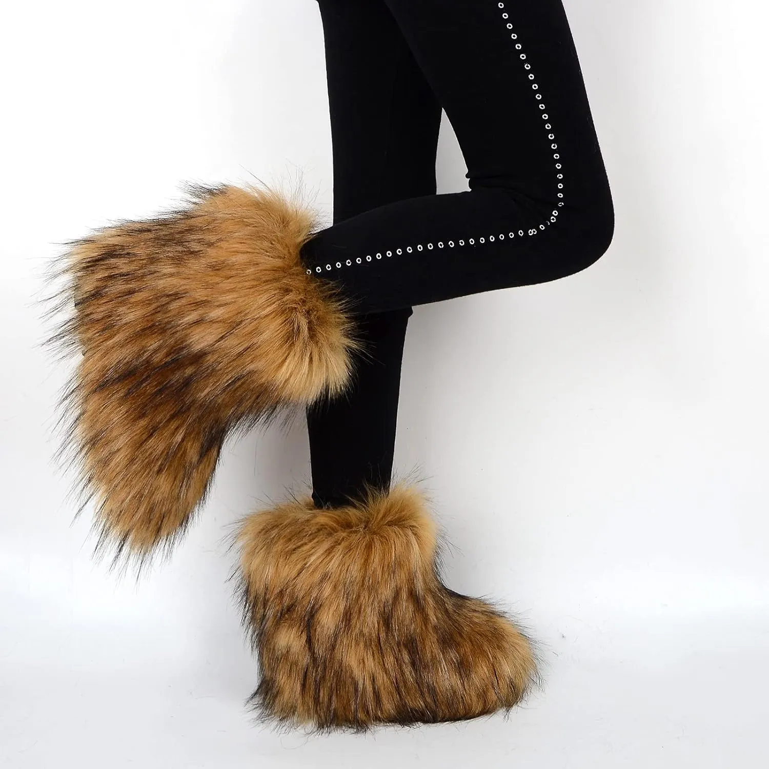 Gegefur Girls Boys Kids Faux Fur Boots Furry Fuzzy Fluffy Warm Winter Snow Boots Flat Shoes Outdoor