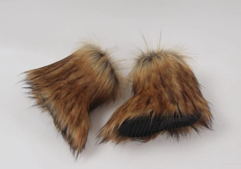 Gegefur Girls Boys Kids Faux Fur Boots Furry Fuzzy Fluffy Warm Winter Snow Boots Flat Shoes Outdoor