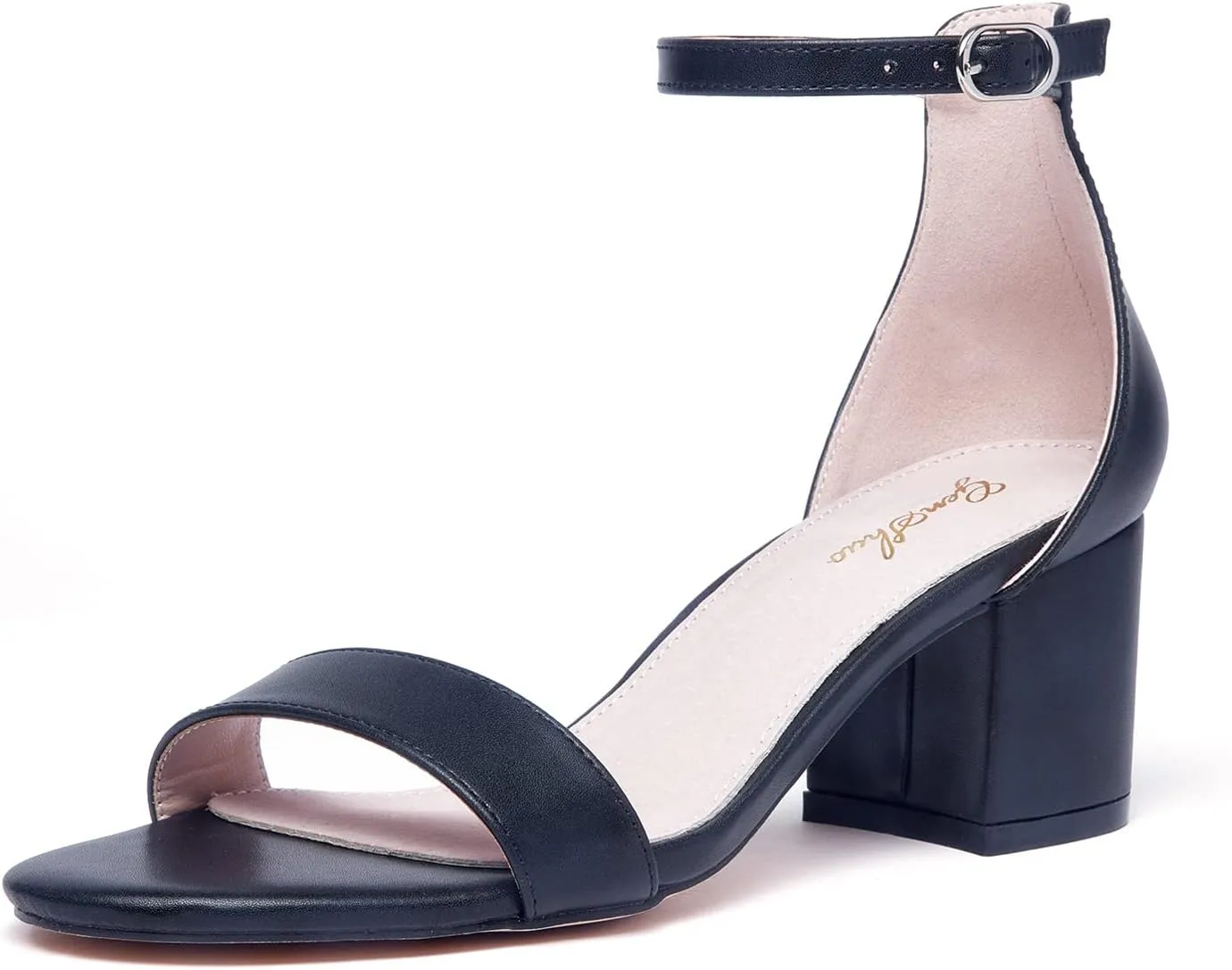 GENSHUO Women Open Toe Ankle Strap Block Chunky Low Heels Sandals for Party Prom Homecoming Dress Shoes