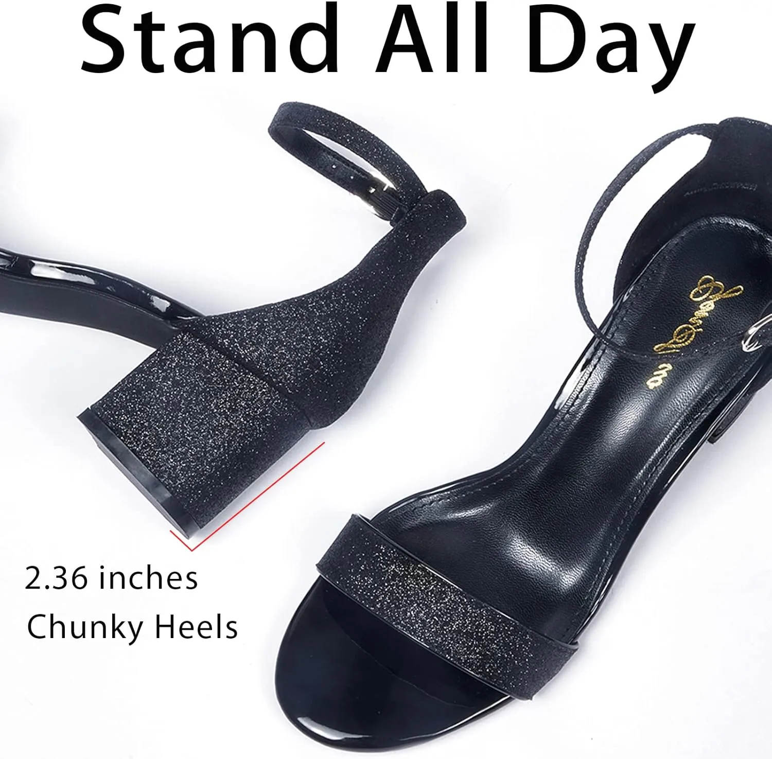 GENSHUO Women's Low Kitten Heel Sandals Strappy Open Square Toe Dress Heels Comfortable Sexy Cute Ankle Strap Wedding Party Prom Summer Heeled Shoes
