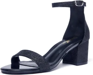 GENSHUO Women's Low Kitten Heel Sandals Strappy Open Square Toe Dress Heels Comfortable Sexy Cute Ankle Strap Wedding Party Prom Summer Heeled Shoes