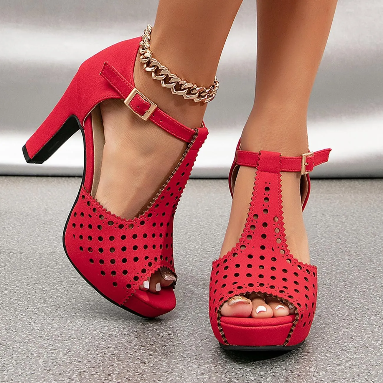 getmorebeauty Women's Vintage Heeled Sandals Suede Ankle T Straps Dress Block High Heel Sandals Women Shoes