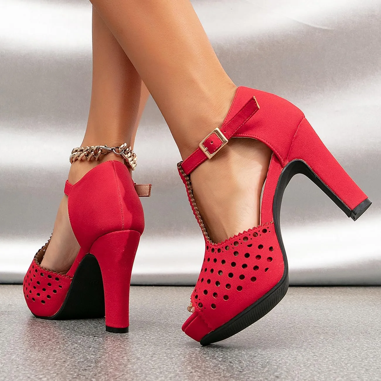 getmorebeauty Women's Vintage Heeled Sandals Suede Ankle T Straps Dress Block High Heel Sandals Women Shoes