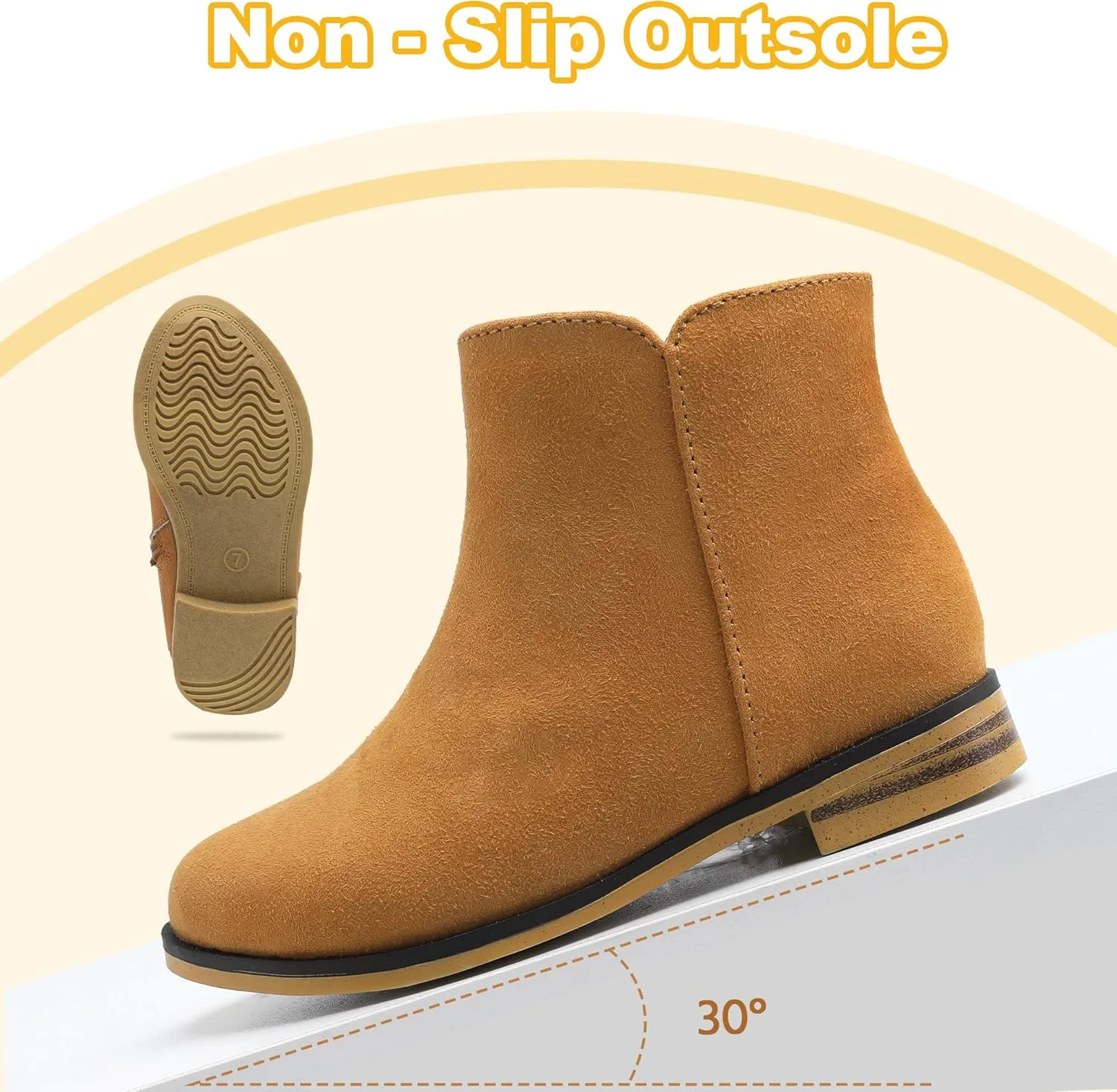 Girls Ankle Boots for Kids - Side Zipper Booties, Fashion Short Suede Low Heels