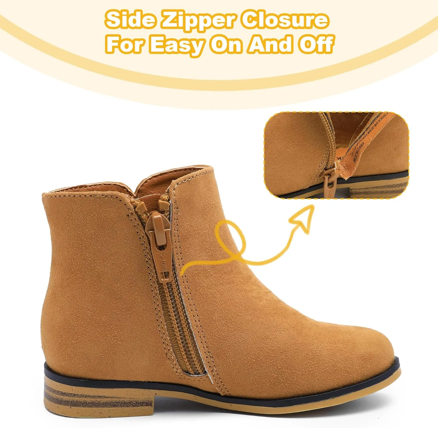 Girls Ankle Boots for Kids - Side Zipper Booties, Fashion Short Suede Low Heels