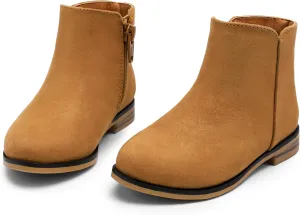 Girls Ankle Boots for Kids - Side Zipper Booties, Fashion Short Suede Low Heels