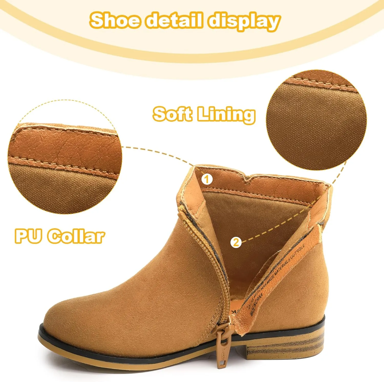 Girls Ankle Boots for Kids - Side Zipper Booties, Fashion Short Suede Low Heels