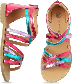 Girls Gladiator Sandals Open Toe Breathable Summer Sandals with Heel Zipper (Little Kid/Big Kid)