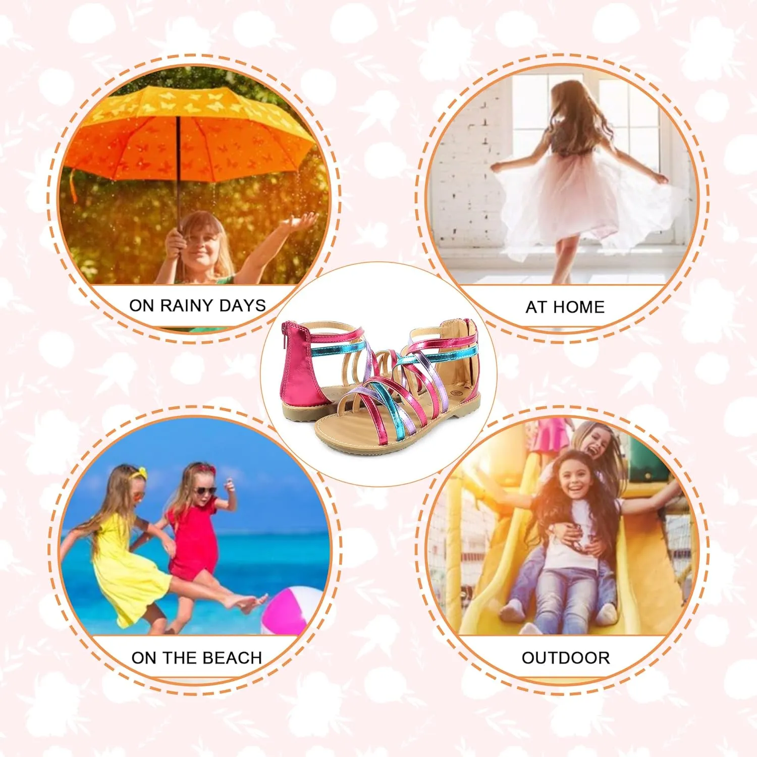 Girls Gladiator Sandals Open Toe Breathable Summer Sandals with Heel Zipper (Little Kid/Big Kid)