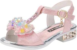 Girls Glitter Rhinestone Sandals Open Toe T-Strap Low-Heel Princess Party Shoes Sequins Wedding Pumps Dress Shoes