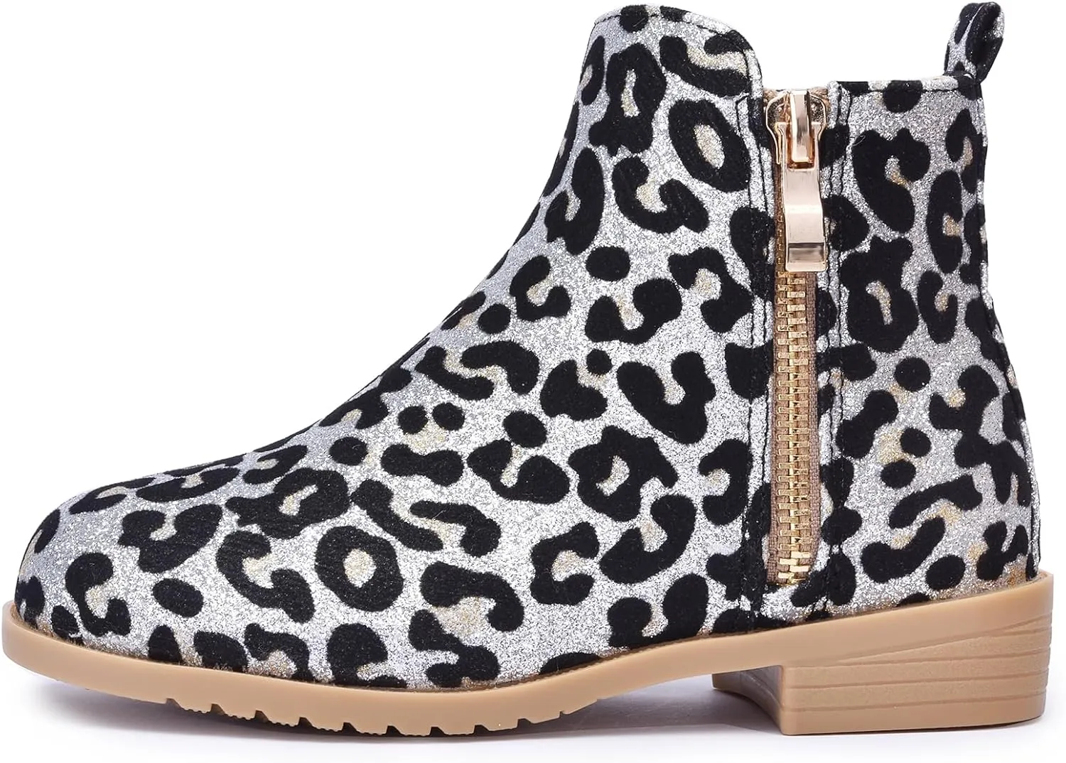Girls Low Heel Side Zipper Glitter Ankle Boots Short Booties Winter Snow Boots Anti-Slip (Toddler/Little Kid/Big Kids)